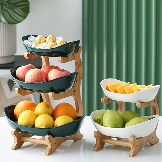 Plateau de Service Compartimenté en Bois – Assiette à Étages pour Fruits, Gâteaux, Bonbons, et Apéritifs