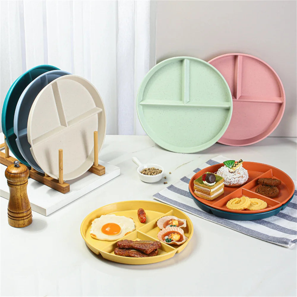 Assiette Divisée en 3 Compartiments en Paille de Blé - Assiette Réutilisable