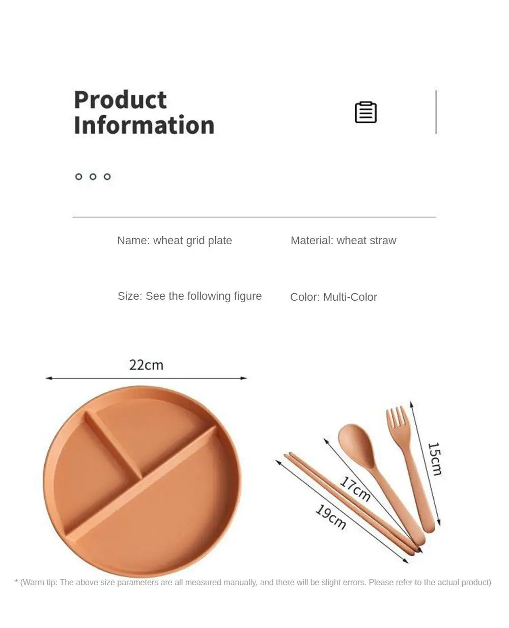 Assiette Divisée en 3 Compartiments en Paille de Blé - Assiette Réutilisable