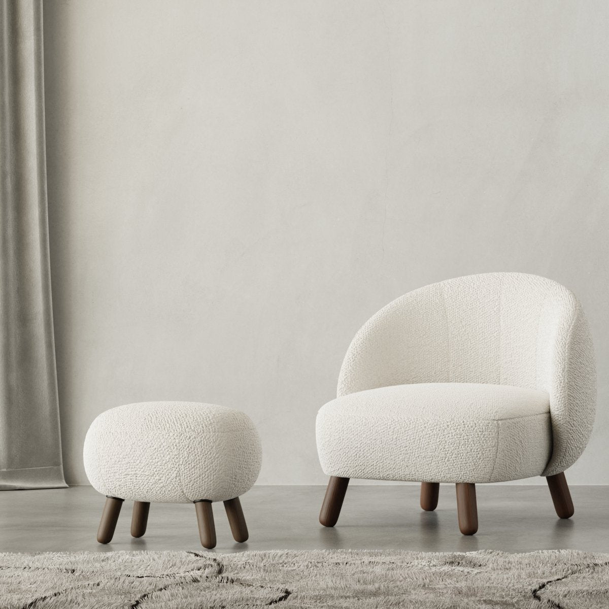 Fauteuil Elena en Tissu Bouclé Blanc